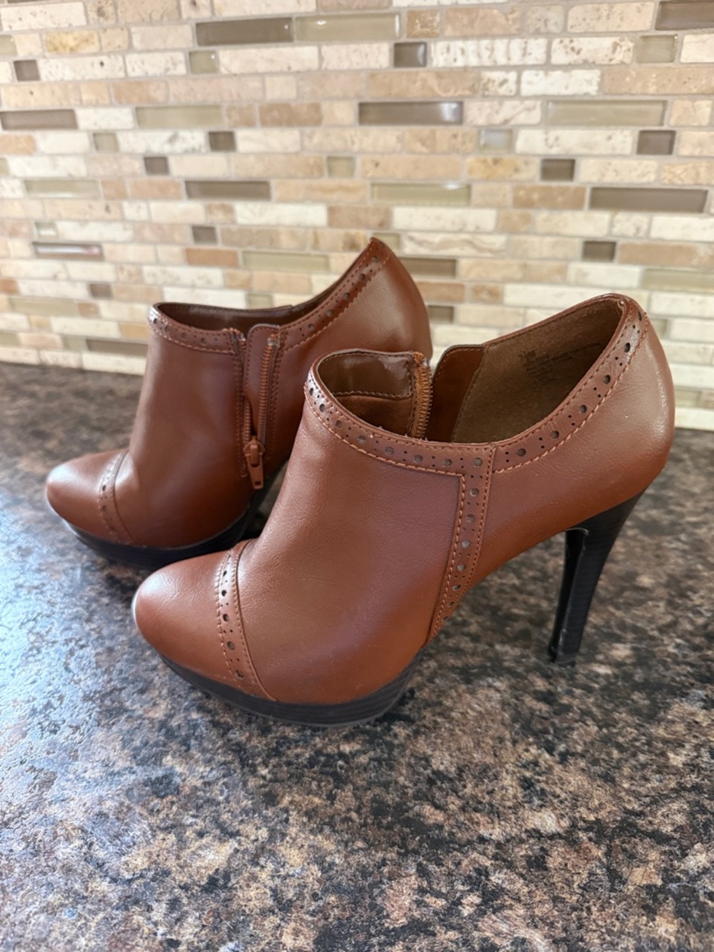 Worthington Chestnut Brown Leather Heeled Booties